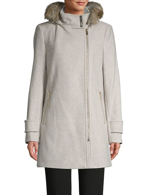 Calvin Klein Faux Fur Hooded Wool-Blend Coat