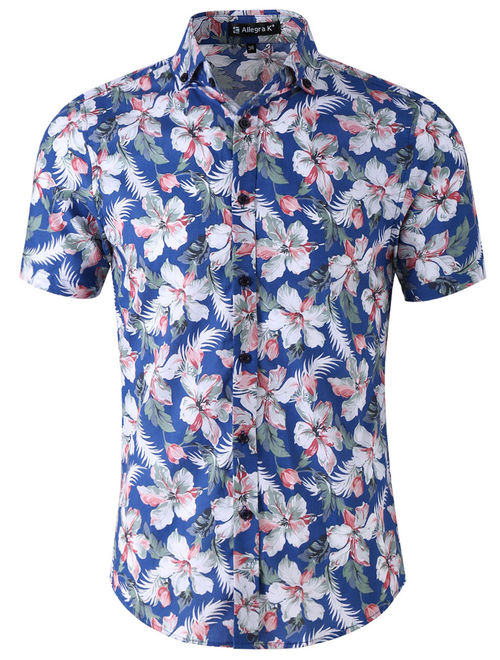 Unique Bargains Men's Summer Pineapple Short Sleeve Button Down Hawaiian Shirt