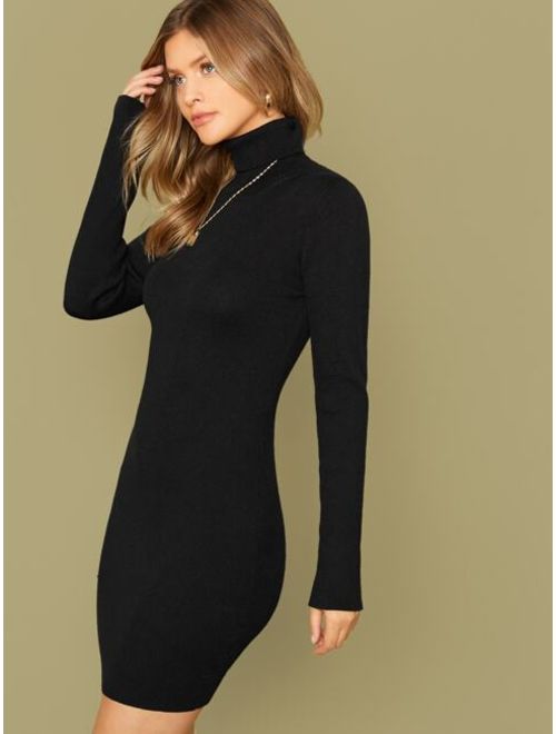 Shein Solid Slim Sweater Dress Without Necklace