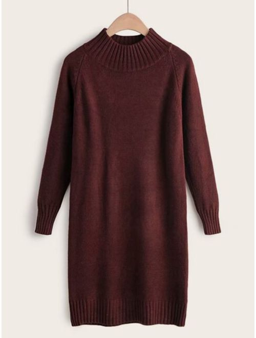 Shein Solid Soft Brushed Knit High Neck Sweater Dress