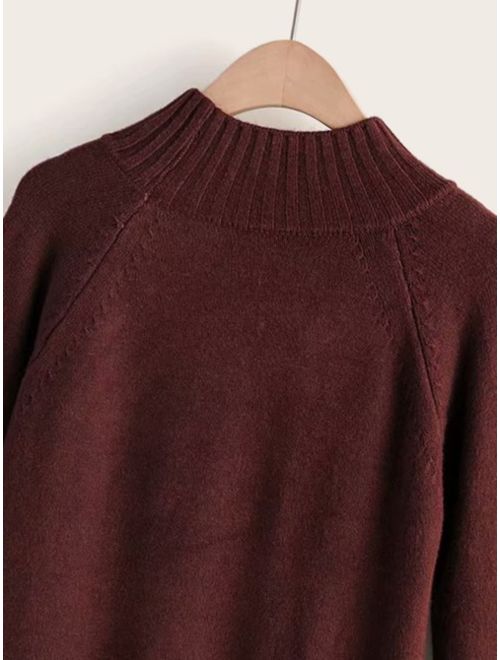 Shein Solid Soft Brushed Knit High Neck Sweater Dress
