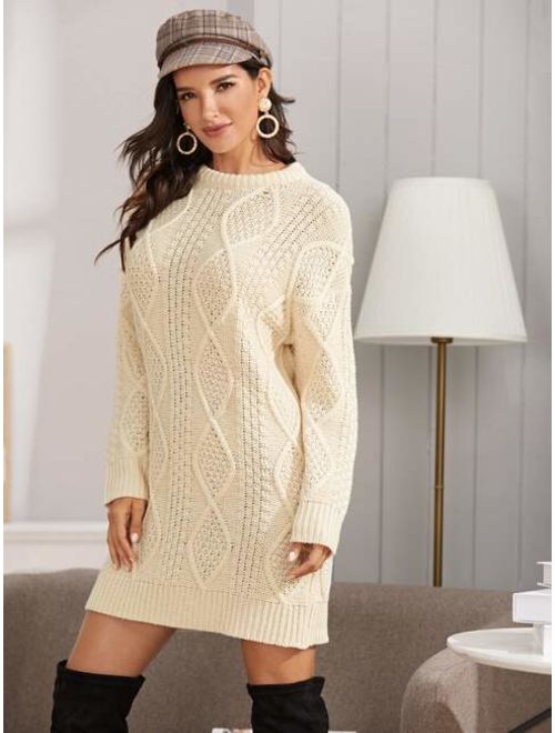 Shein Drop Shoulder Cable Knit Sweater Dress Without Belt