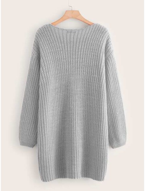 Shein Drop Shoulder Chunky Knit Sweater Dress