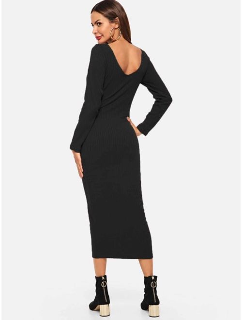 Shein Ribbed Solid Skinny Sweater Dress