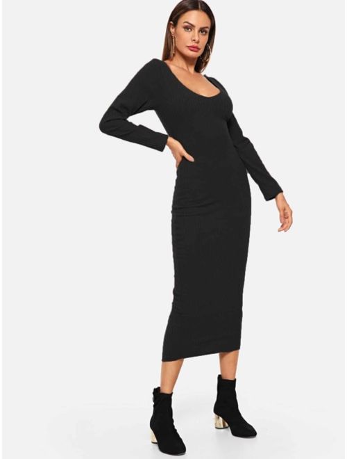 Shein Ribbed Solid Skinny Sweater Dress