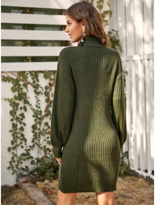 Shein Rolled Neck Drop Shoulder Rib-knit Sweater Dress
