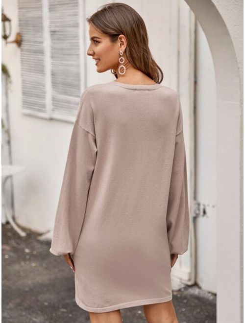 Shein Drop Shoulder Lantern Sleeve Sweater Dress