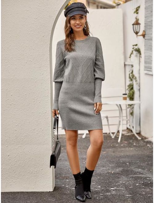Shein Chevron Knit Leg-of-mutton Sleeve Sweater Dress