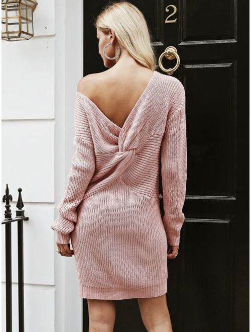 Shein Simplee Twist Back Drop Shoulder Sweater Dress