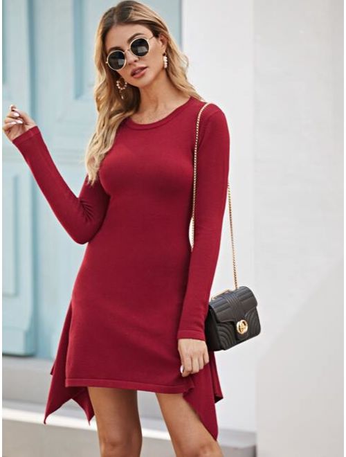 Shein Asymmetrical Hem Fitted Sweater Dress