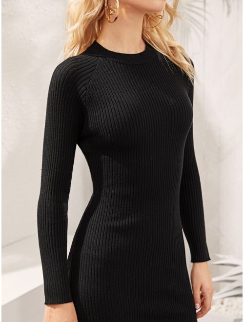 Shein Rib-knit Fitted Hanky Hem Sweater Dress