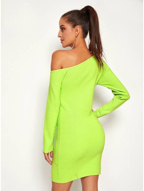 Shein Neon Lime One Shoulder Sweater Dress