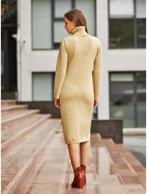 Shein High Neck Solid Sweater Dress Without Belt