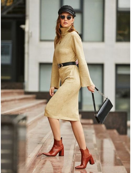 Shein High Neck Solid Sweater Dress Without Belt