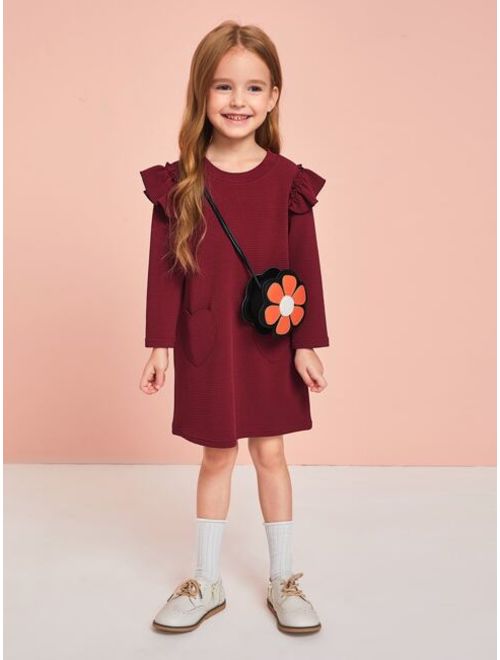 Shein Toddler Girls Ruffle Trim Heart Pocket Tunic Dress Without Bag