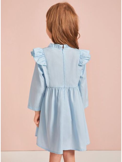 Shein Toddler Girls Frill Neck Ruffle Trim Dress Without Bag