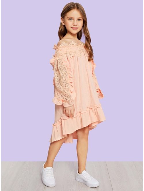 Shein Toddler Girls Ruffle Hem Contrast Lace Dress