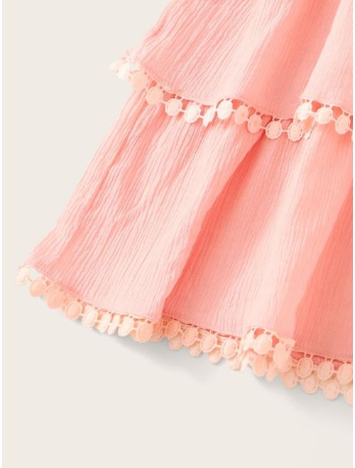 Shein Toddler Girls Tiered Hem Button Keyhole Ruffle Sleeve Dress