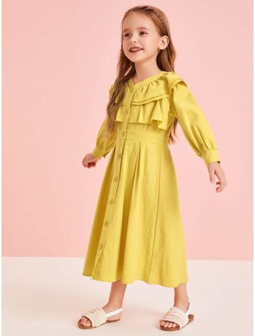 Shein Toddler Girls Button Through Ruffle Trim Shirt Dress