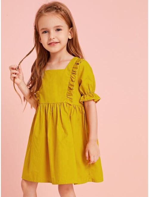 Buy Shein Toddler Girls Ruffle Trim Square Neck Dress online | Topofstyle