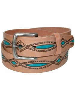 CTM Oil Tanned Leather Belt with Embossed Turquoise Accents (Men's)