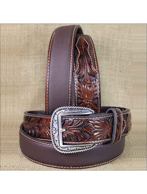 Ariat Western Belt Mens Tooled Floral Leather Tan A1017008