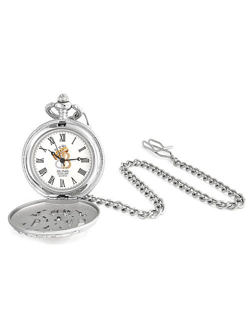 Two Tone Dad Father Gift White Dial Pocket Watch For Men Silver Gold Plated Alloy With Chain