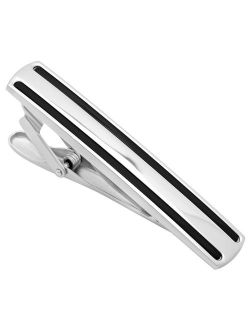 Men's Stainless Steel Two-Tone Black Striped - Mens Tie Clip
