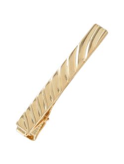 Gold Tone Wavy Ribbed Textured Mens Tie Clip Bar Clasp 2 1/8"