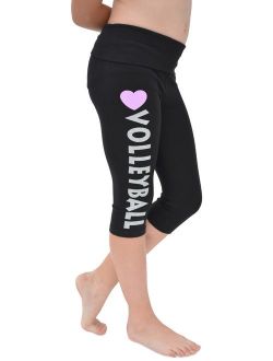 Girl's Pink Heart Volleyball Foldover Capri Leggings - X Small (4) / Black