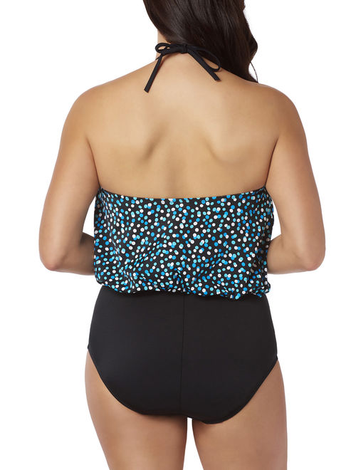 Simply Slim Women's High Neck Blouson One-Piece Swimsuit