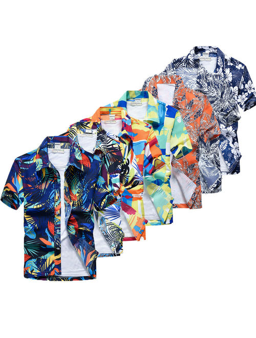 Men Holiday Short Sleeve T-shirt Hawaiian Beach Summer Floral Button Down Shirts