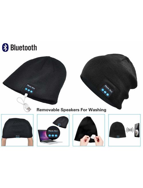 Upgraded Unisex Knit Bluetooth Beanie Hat Headphones V4.2 Unique Christmas Tech Gifts for Men/Dad/Women/Mom/Teen Boys/Girls Stocking Stuffer w/Built-in Stereo Speakers (B