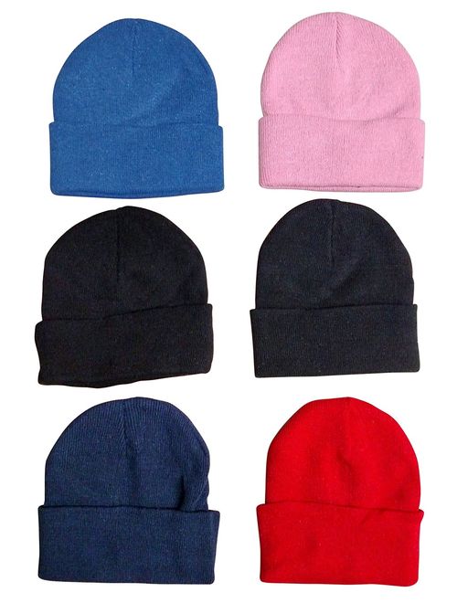 6 Pack Of excell Kids Winter Beanie Hat Assorted Colors
