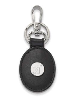 Navy Black Leather Oval Key Chain (Sterling Silver)