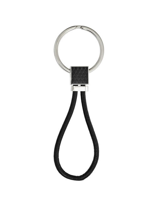 Primal Steel Stainless Steel Polished Black IP-Plated and Black Leather Key Chain