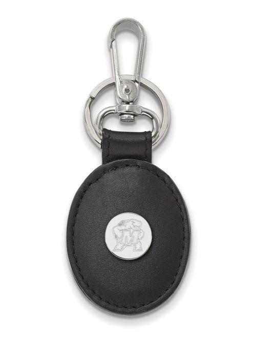 Maryland Black Leather Oval Key Chain (Sterling Silver)