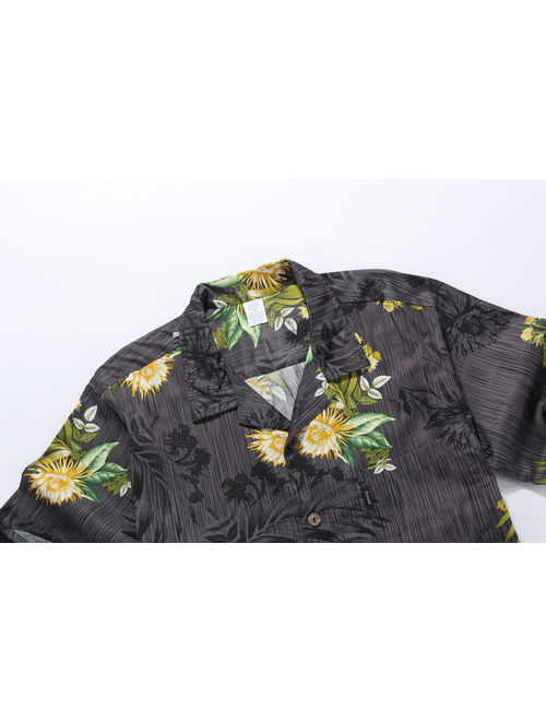 Hawaiian Shirt Aloha Shirt in Black Gray Floral