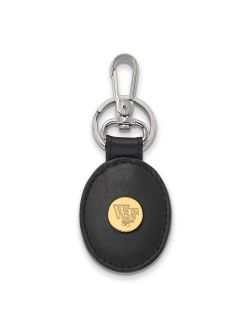 NCAA 14k Gold Plated Silver Wake Forest U Black Leather Key Chain