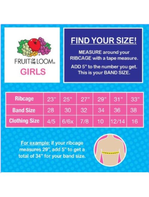 Fruit of the Loom Girls Seamless Bra with Removable Pads, 3 Pack (Little Girls & Big Girls)