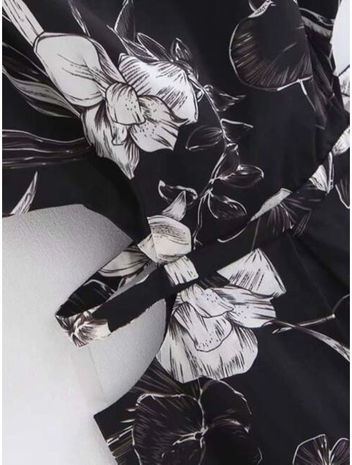 Shein Cut-out Waist Floral Print Cami Dress