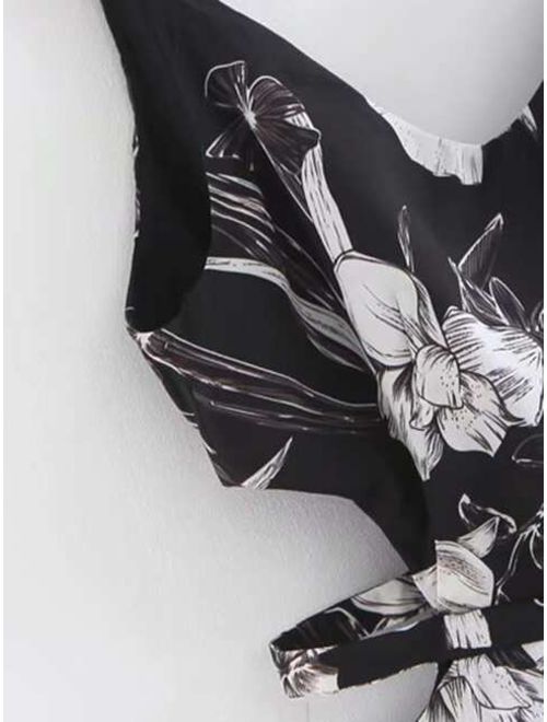 Shein Cut-out Waist Floral Print Cami Dress