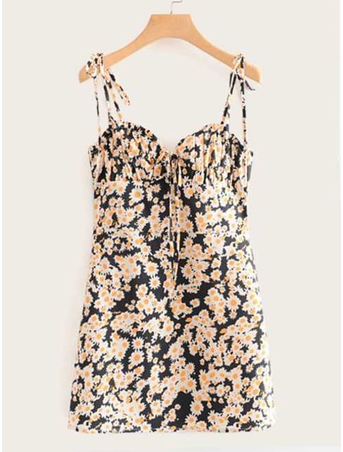 Shein Tie Front Ditsy Floral Cami Dress