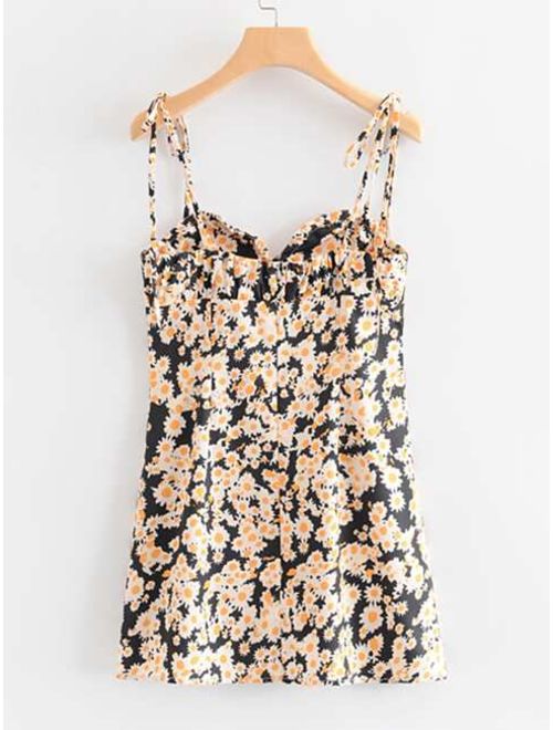 Shein Tie Front Ditsy Floral Cami Dress