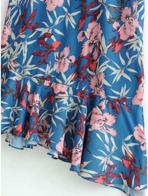 Shein Floral Print Ruffle Hem Cami Dress