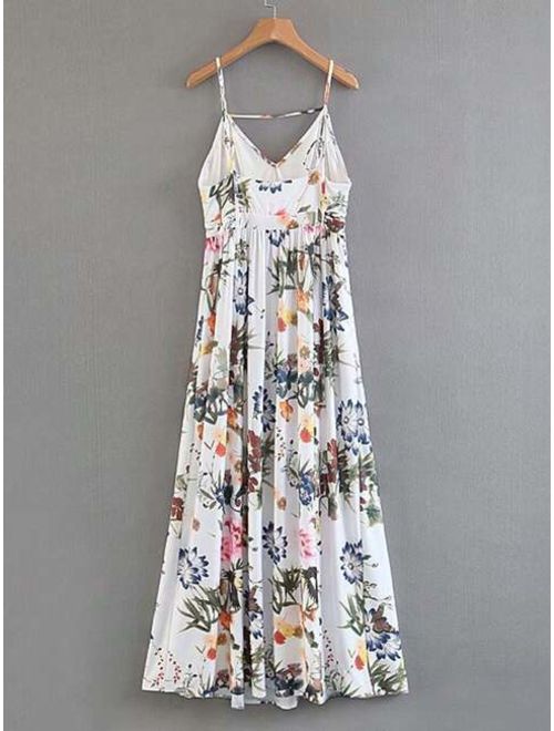 Shein Floral Print High Waist Cami Dress