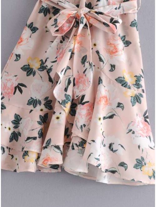 Shein Self Tie Floral Print Flounce Cami Dress