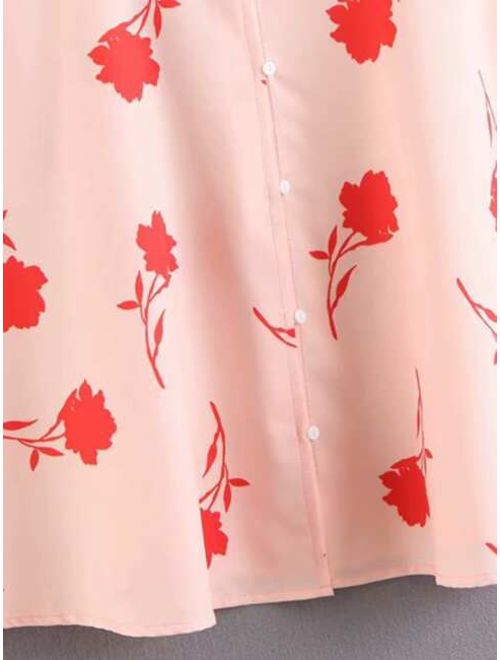 Shein Button Front Floral Print Cami Dress
