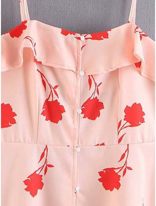 Shein Button Front Floral Print Cami Dress