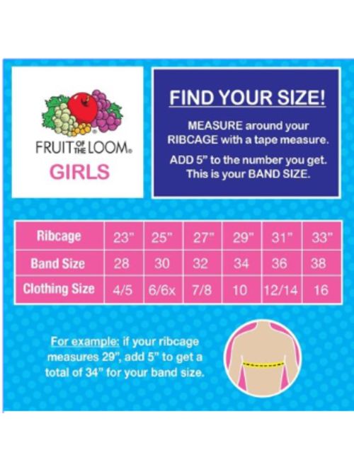 Fruit of the Loom Girls Built Up Strap Cotton Sport Bra, 3 Pack (Little Girls & Big Girls)